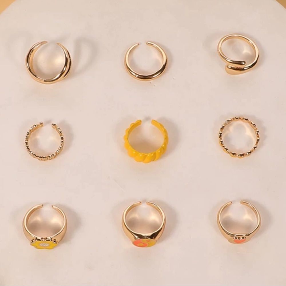 SET OF 9 RESIZABLE RINGS IN YELLOWS AND ORANGE - Picture 3 of 3